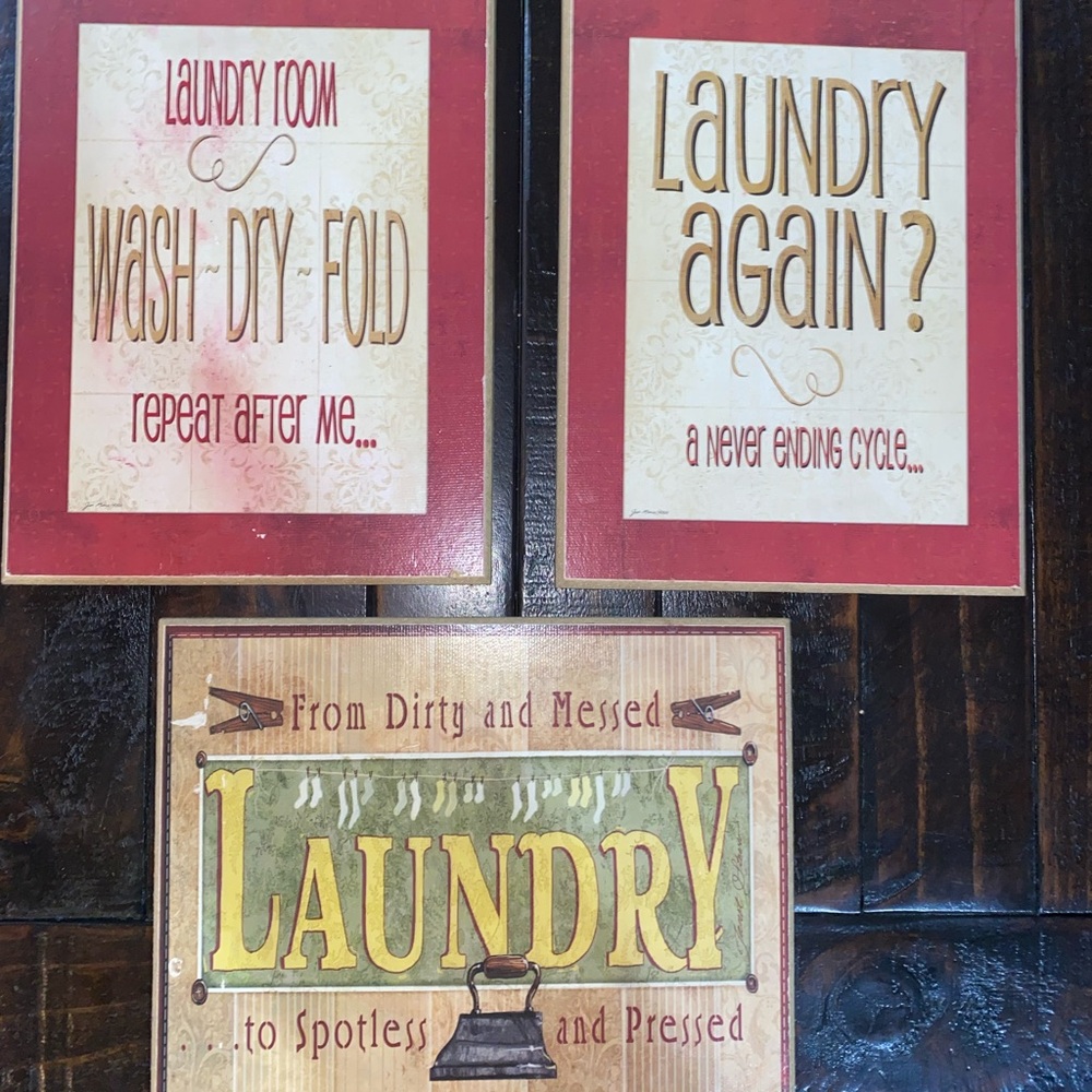 Vintage Laundry Room Wall Art Set - Red and Beige Joe Moulton x2 other no name